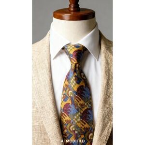 Audrey Buckner 100% European Silk Tie Hand Tailored Deco Geometric Bold